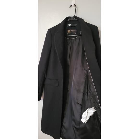 Zara Manteco Wool Blend Long Black Coat Size SMALL peacoat - Picture 6 of 14